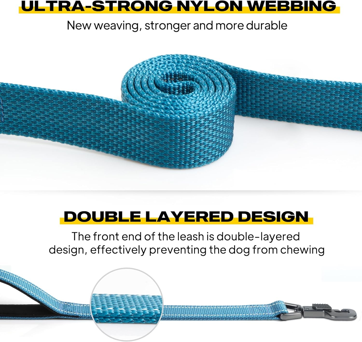 Heavy Duty Dog Leash for Medium Large Dogs, 5 FT, Dual Padded Handles | Traffic Handle for Close Control, Advanced Easy Snap Hook, Reflective, Strong Nylon Webbing for Daily Walks & Training, Blue