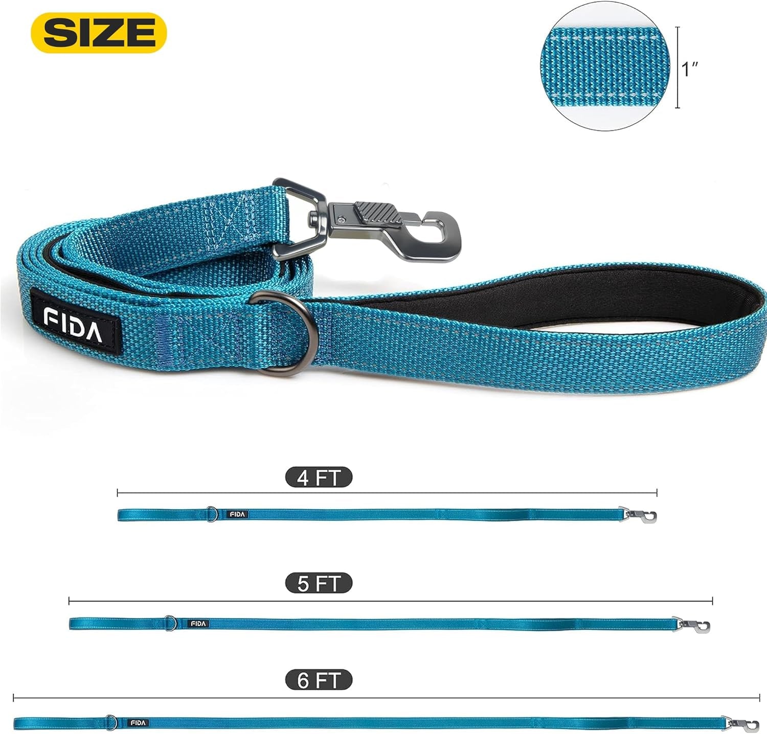 Heavy Duty Dog Leash for Medium Large Dogs, 5 FT, Dual Padded Handles | Traffic Handle for Close Control, Advanced Easy Snap Hook, Reflective, Strong Nylon Webbing for Daily Walks & Training, Blue