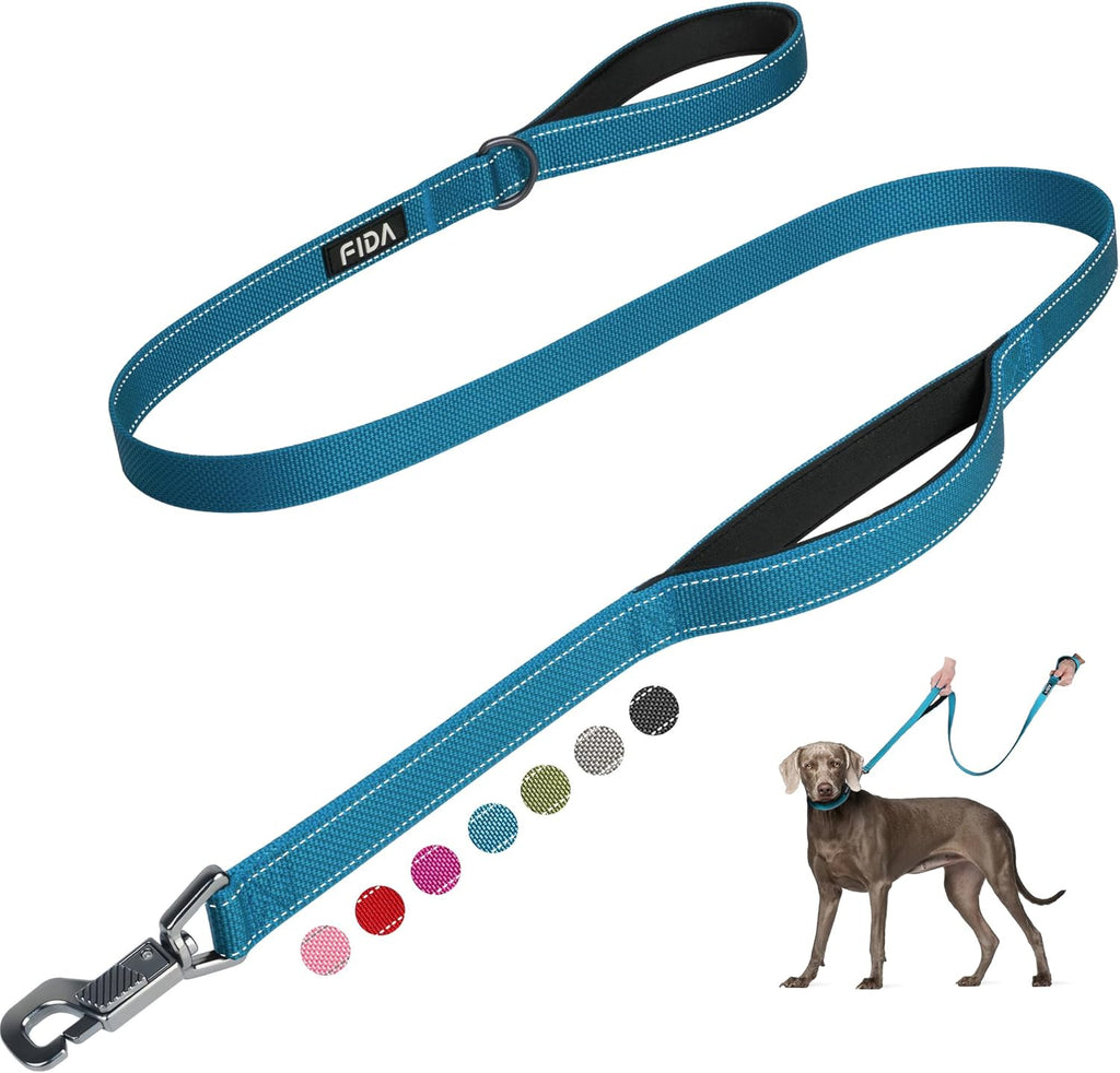 Heavy Duty Dog Leash for Medium Large Dogs, 5 FT, Dual Padded Handles | Traffic Handle for Close Control, Advanced Easy Snap Hook, Reflective, Strong Nylon Webbing for Daily Walks & Training, Blue